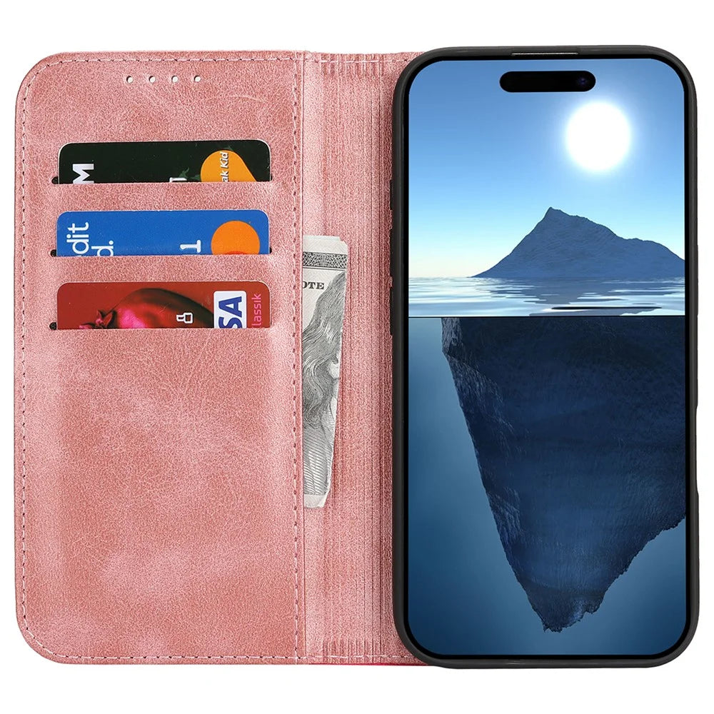 For iPhone 18 Pro / 17 Pro Case Calf Texture 3 Card Slots Color Splicing Leather Phone Cover - Rose Gold+Rose - 2