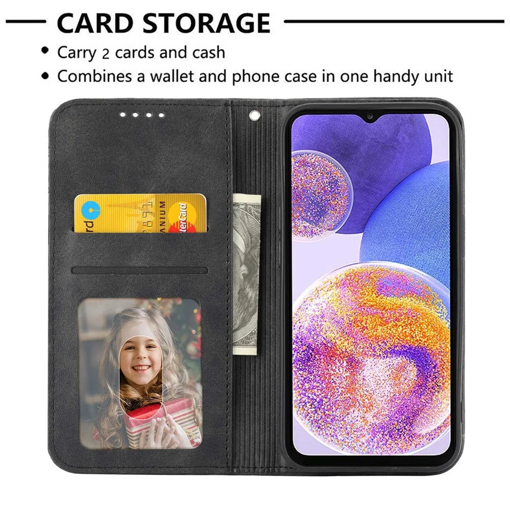 Flip Phone Wallet Case For Samsung Galaxy A22 5G (EU Version), Calf Texture PU Leather Stand Imprinted Rhombus Pattern Cell Phone Cover with Strap - Black - 3