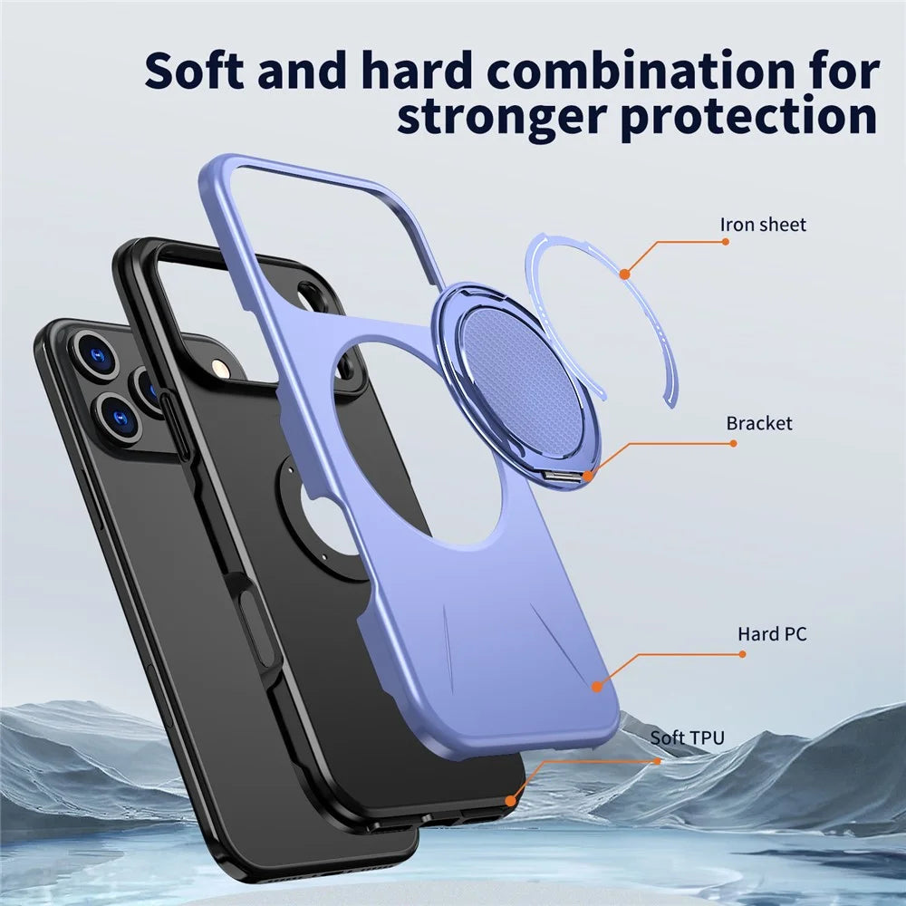 For iPhone 17 Pro Magnetic Case Rotating Kickstand TPU + PC Phone Cover - Purple - 6