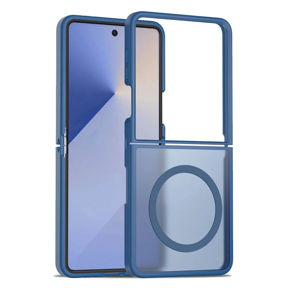 For Samsung Galaxy Z Flip7 5G Case PC + TPU Kickstand Phone Cover with Tempered Glass Screen Film - Sapphire - 2