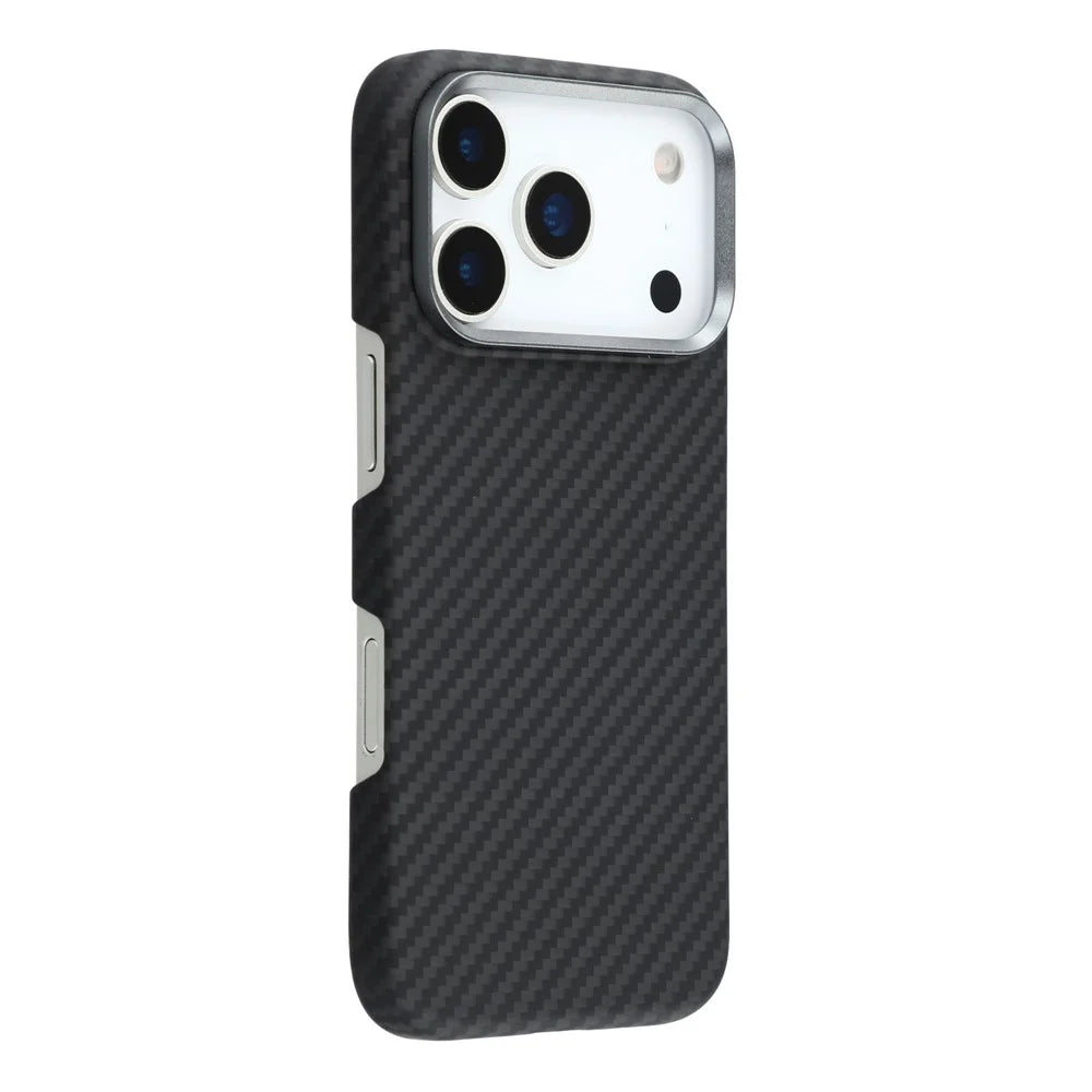 For iPhone 17 Pro Max Magnetic Case 1500D Coarse Texture Aramid Fiber Phone Cover with Metal Lens Frame - 1