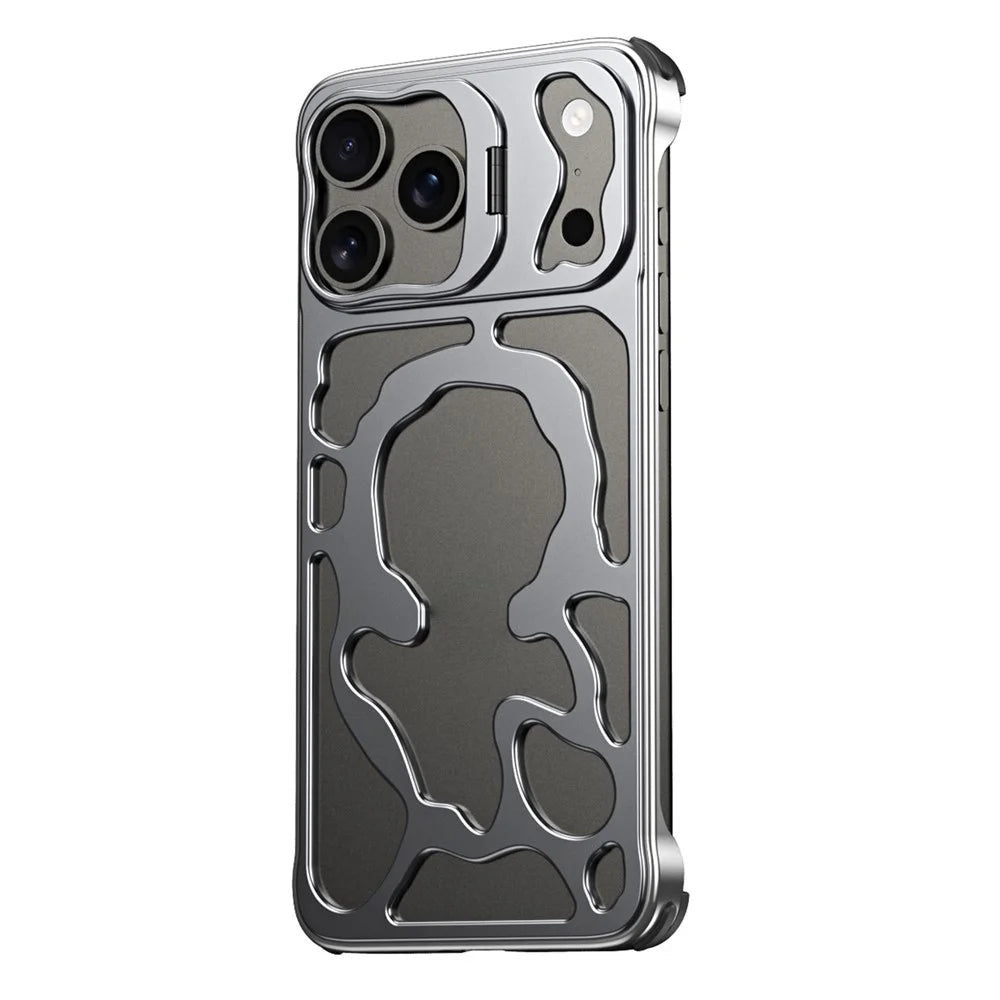 Auspicious Cloud Series For iPhone 17 Pro Hollow Case Aluminum Alloy Kickstand Magnetic Phone Cover - Grey - 2