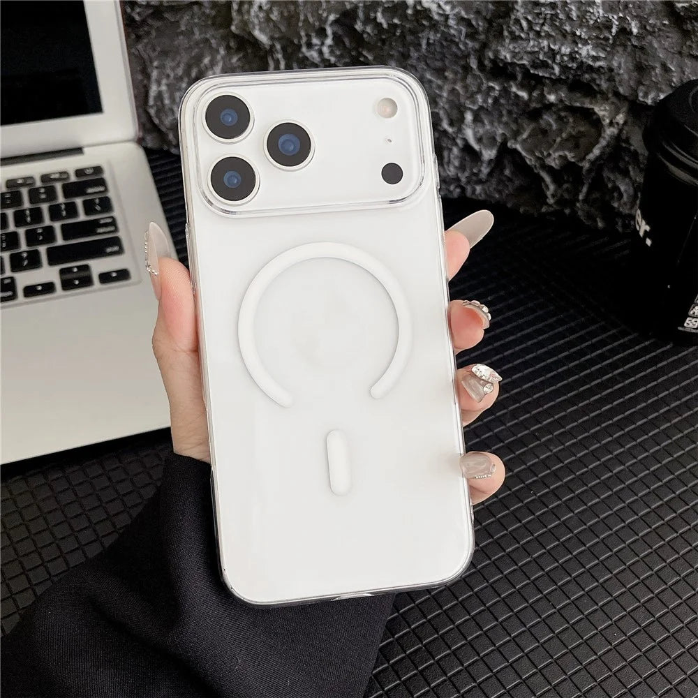 For iPhone 17 Pro Crystal Clear Case Compatible with MagSafe Hard PC Phone Cover - Transparent White - 2