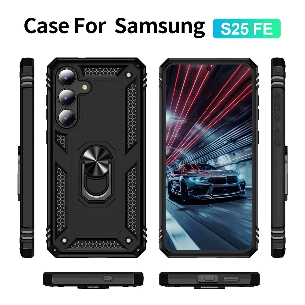 For Samsung Galaxy S25 FE Case PC + TPU Phone Cover with Kickstand - Black - 7