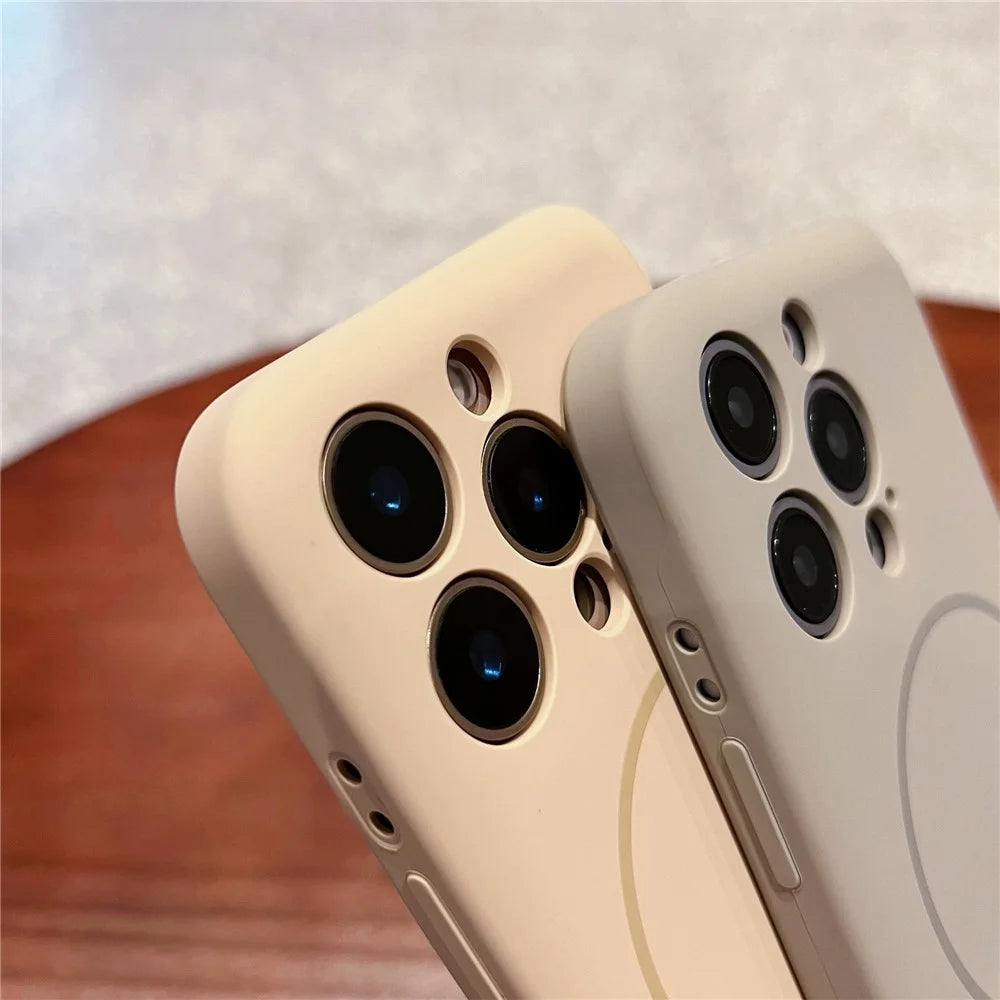 For iPhone 15 Pro Max Magnetic Case Skin Touch Liquid Silicone PC Shockproof Phone Cover - Desert Gold - 4