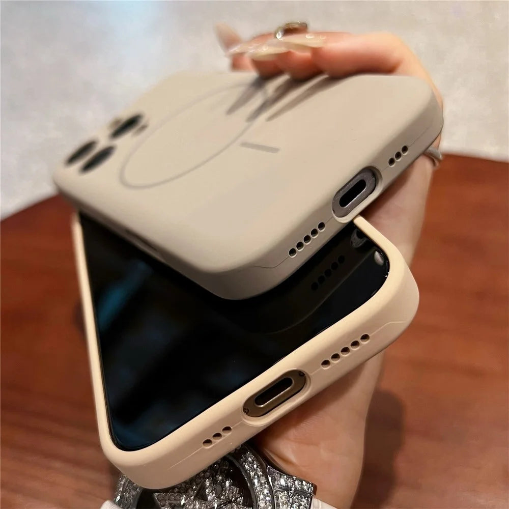 For iPhone 15 Pro Max Magnetic Case Skin Touch Liquid Silicone PC Shockproof Phone Cover - Desert Gold - 5