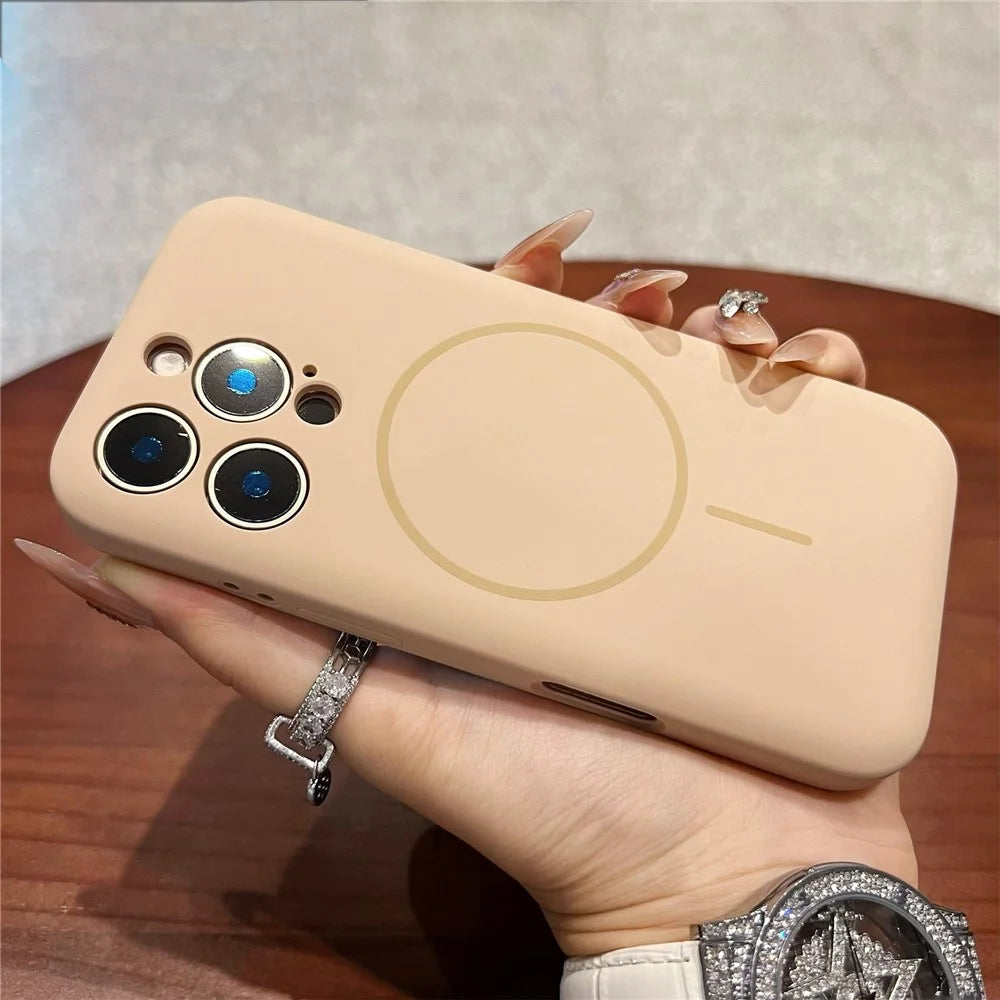 For iPhone 16 Pro Max Magnetic Case Skin Touch Liquid Silicone PC Shockproof Phone Cover - Desert Gold - 4