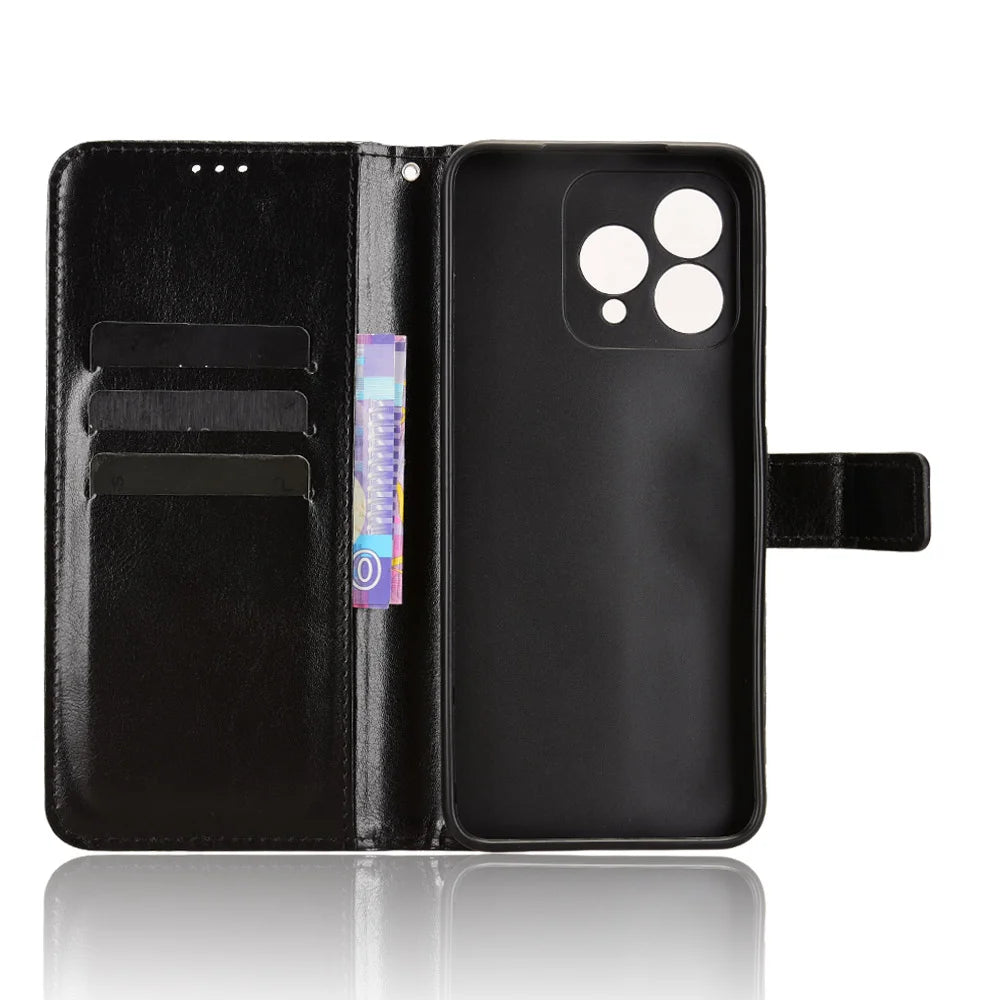 For Cubot A40 PU Leather Case with Strap Crazy Horse Texture Phone Wallet Cover - Black - 4