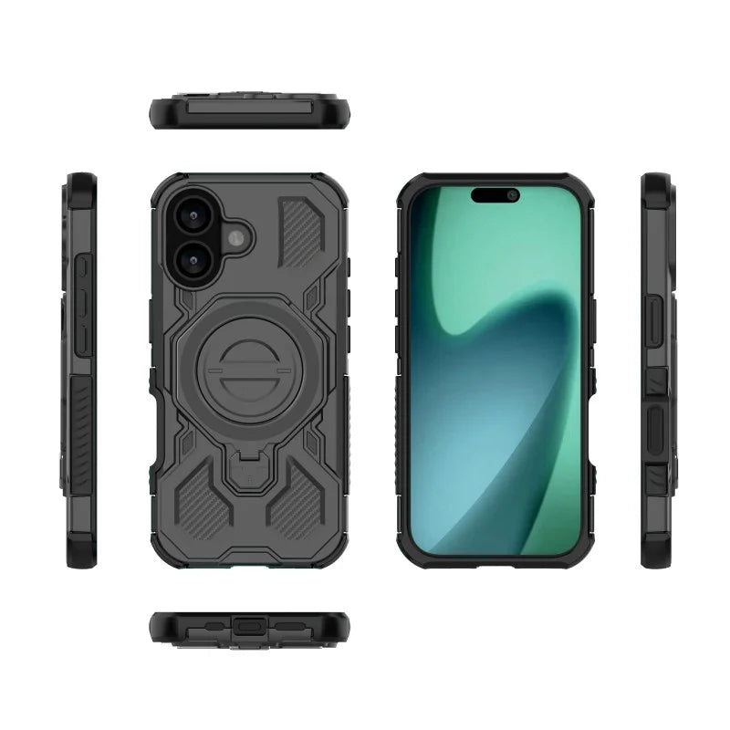 WANLONFENG For iPhone 17 Case Kickstand with 2Pcs Screen Film  KJ Series PC TPU Phone Cover (Big Lens Hole) - Black - 2