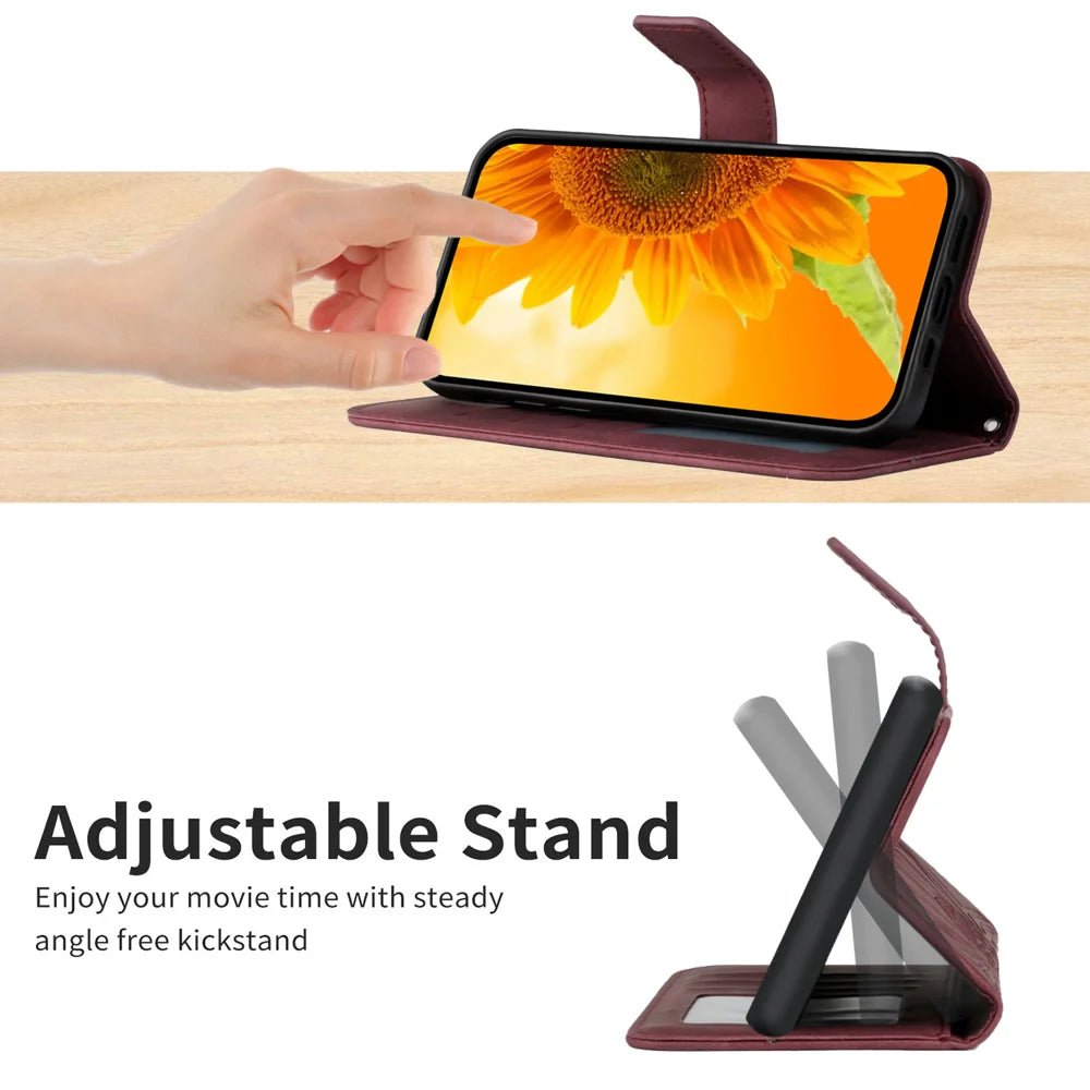 For Realme 15 5G / Realme 15 Pro 5G Case Sunflower Imprint Leather Wallet Phone Cover with Wrist Strap - Wine Red - 6
