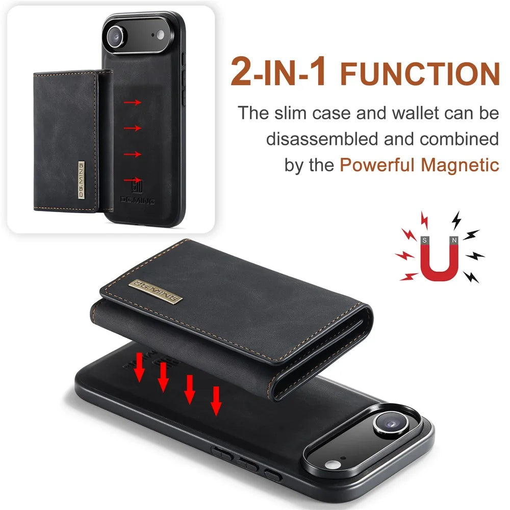 DG.MING M1 Series for iPhone Air Case Kickstand PU Phone Cover with Detachable Wallet - Black - 5
