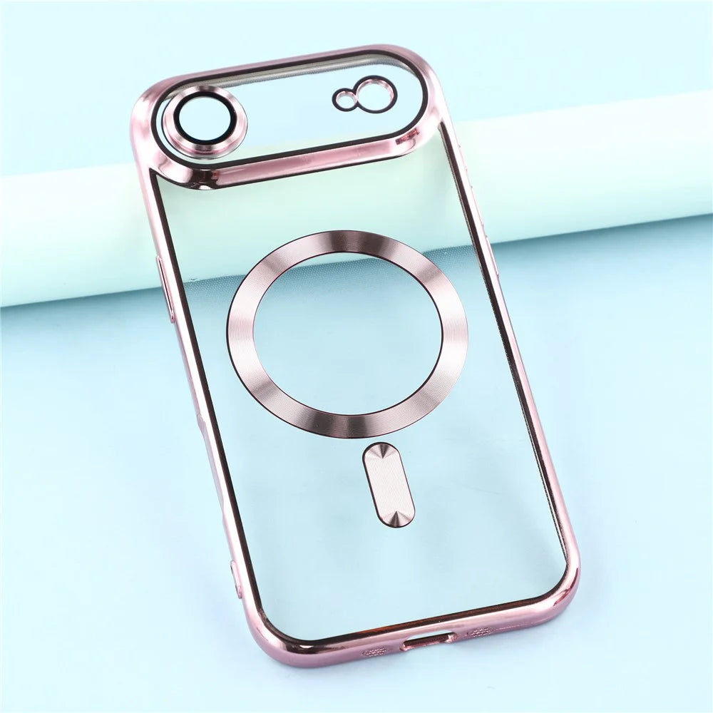 For iPhone Air Case Compatible with MagSafe Electroplated TPU Phone Cover with Lens Film - Pink - 6