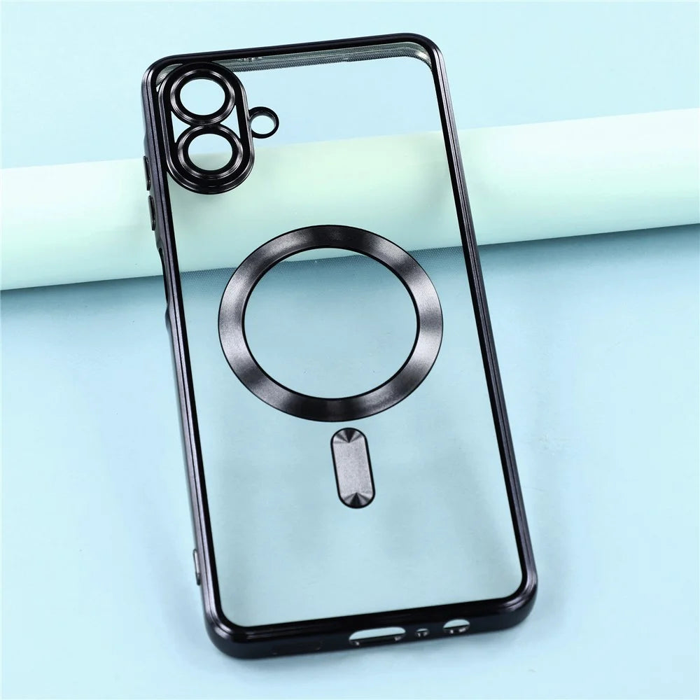 For Samsung Galaxy A08 5G / A08 4G / A07 4G Magnetic Case Electroplated TPU Phone Cover with Lens Film - Black - 5
