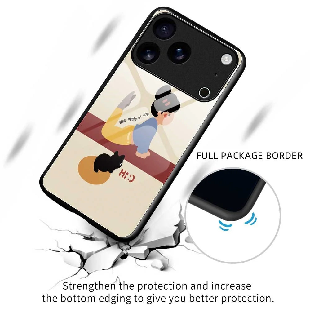 For iPhone 17 Pro Case TPU PC Tempered Glass Pattern Printing Slim Phone Back Cover - B0293 - 3