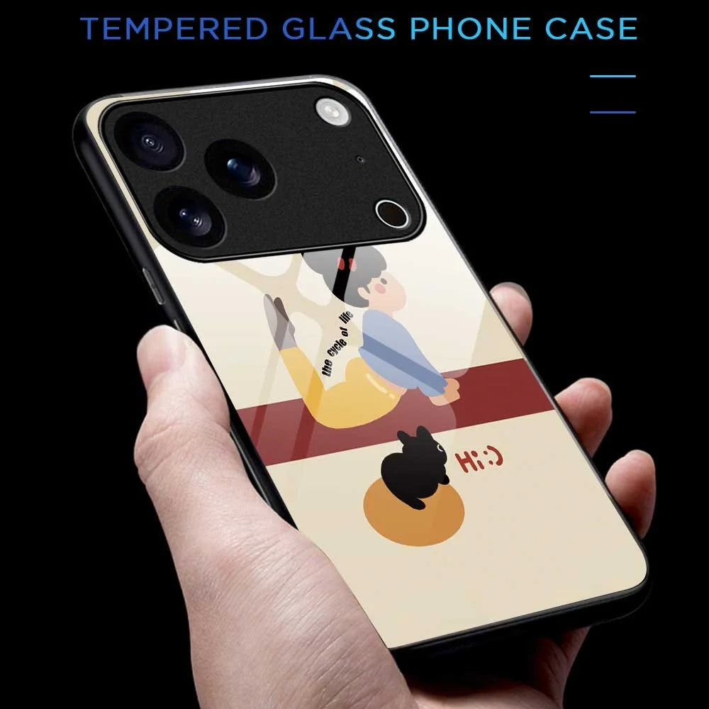 For iPhone 17 Pro Case TPU PC Tempered Glass Pattern Printing Slim Phone Back Cover - B0293 - 6