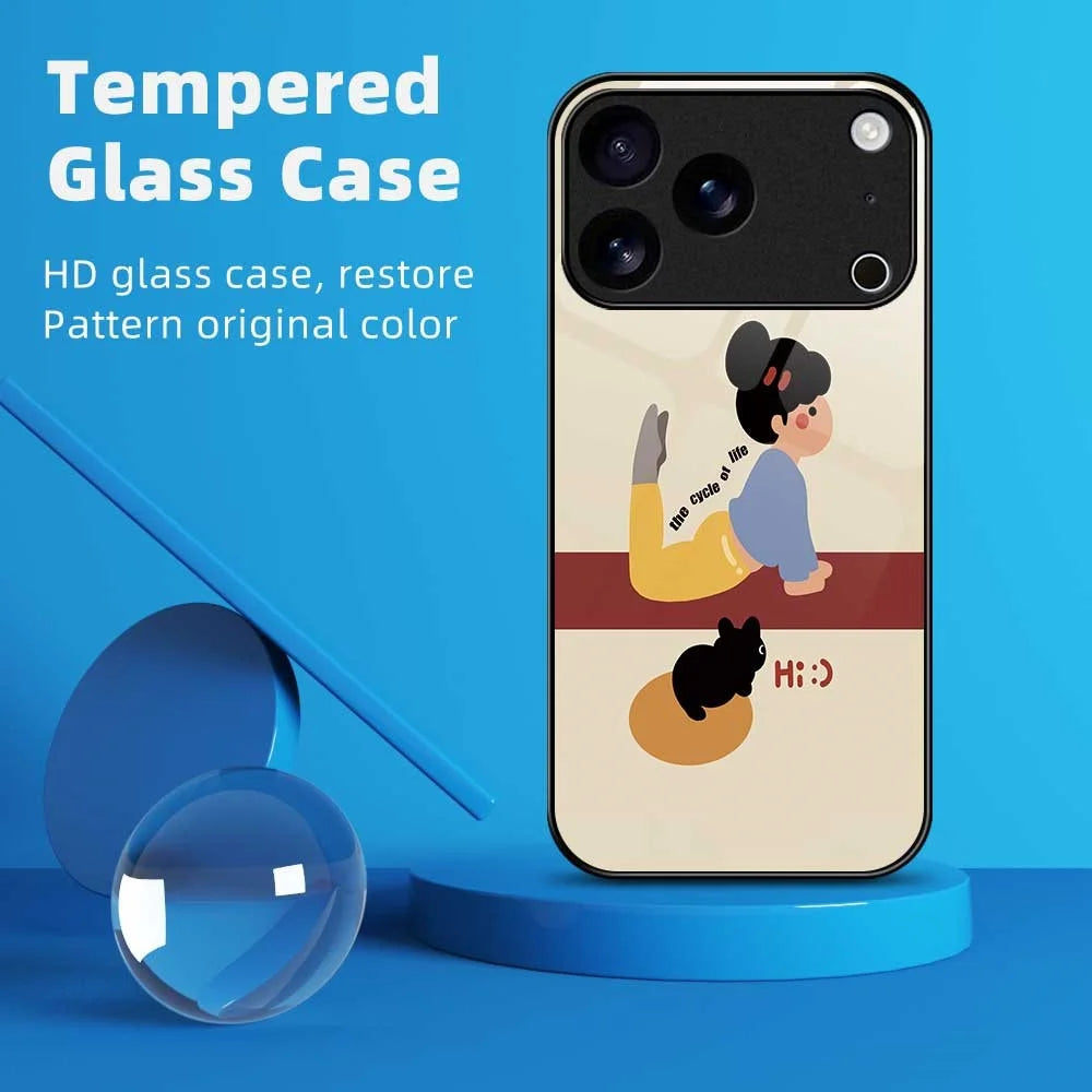For iPhone 17 Pro Case TPU PC Tempered Glass Pattern Printing Slim Phone Back Cover - B0293 - 7