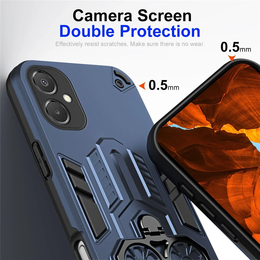 For Samsung Galaxy A06 5G Case Ring Holder Kickstand PC + TPU Shockproof Phone Cover - Navy Blue - 3