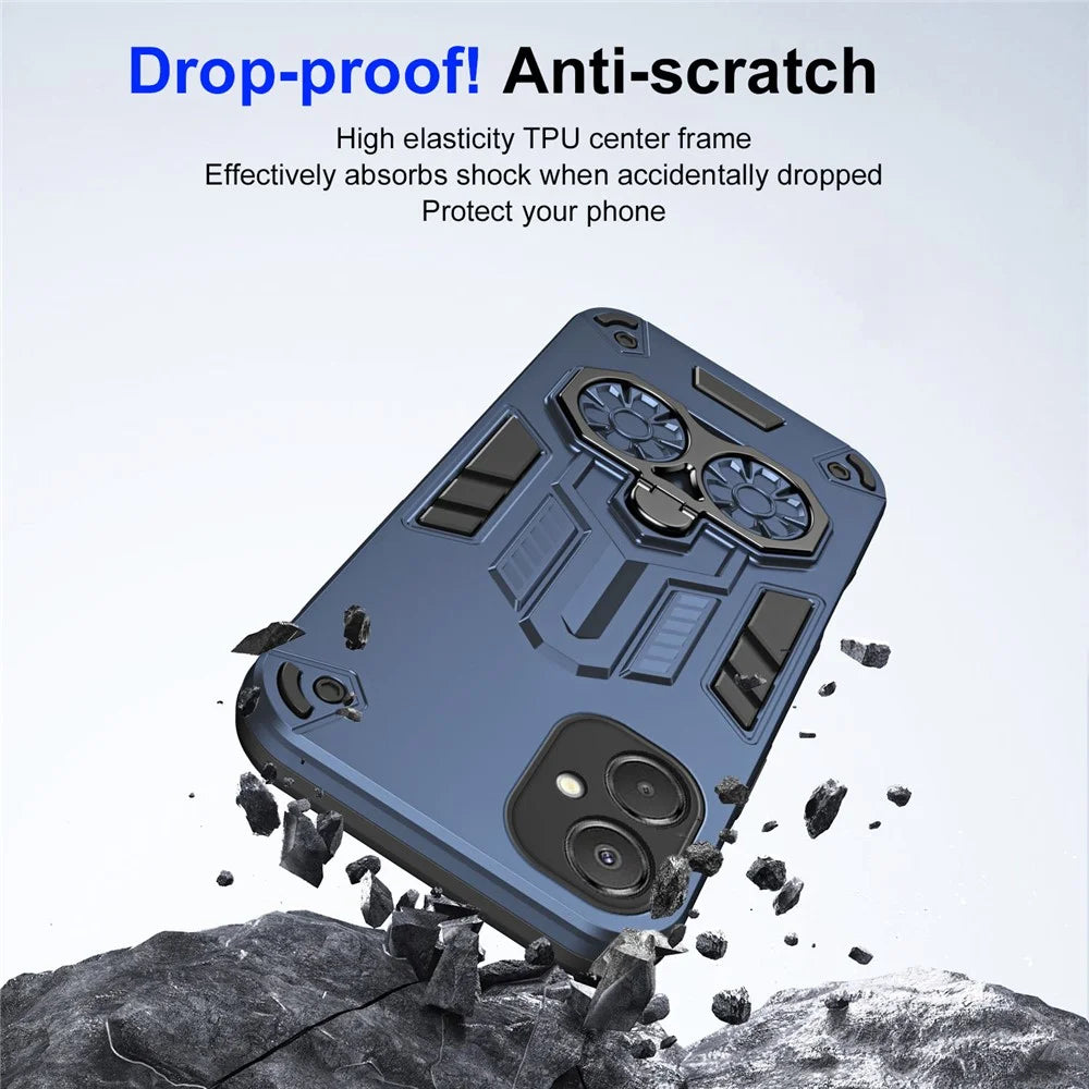 For Samsung Galaxy A06 5G Case Ring Holder Kickstand PC + TPU Shockproof Phone Cover - Navy Blue - 7