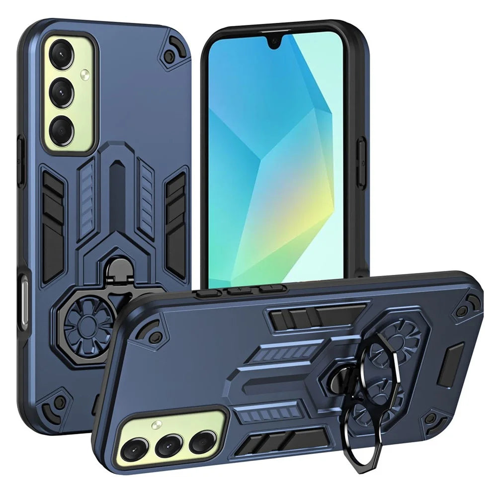 For Samsung Galaxy A16 4G / 5G Case Ring Holder Kickstand PC + TPU Shockproof Phone Cover - Navy Blue - 1