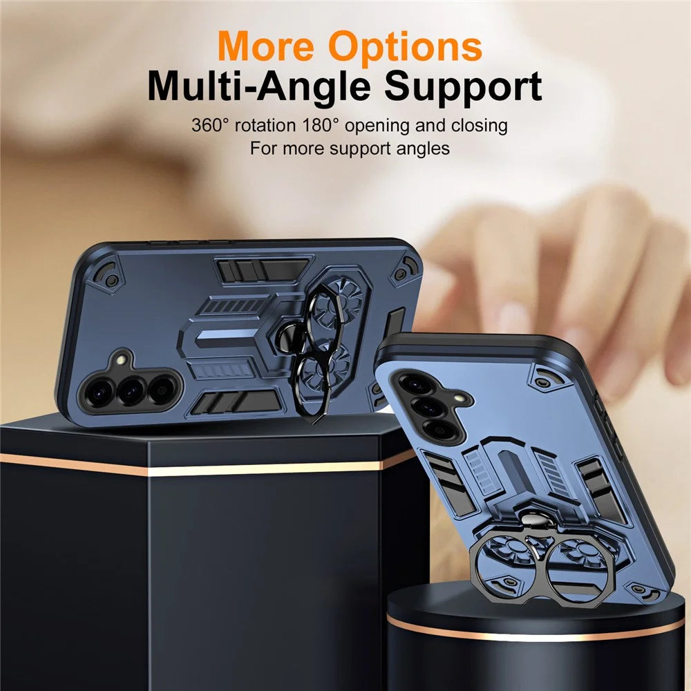 For Samsung Galaxy A56 5G Case Ring Holder Kickstand PC + TPU Shockproof Phone Cover - Navy Blue - 4