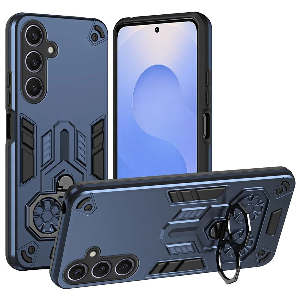 For Samsung Galaxy S25+ Case Ring Holder Kickstand PC + TPU Shockproof Phone Cover - Navy Blue - 1