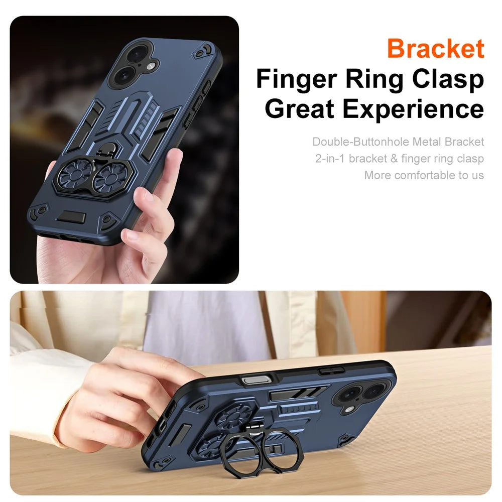 For iPhone 17 Case Ring Holder Kickstand PC + TPU Shockproof Phone Cover - Navy Blue - 2