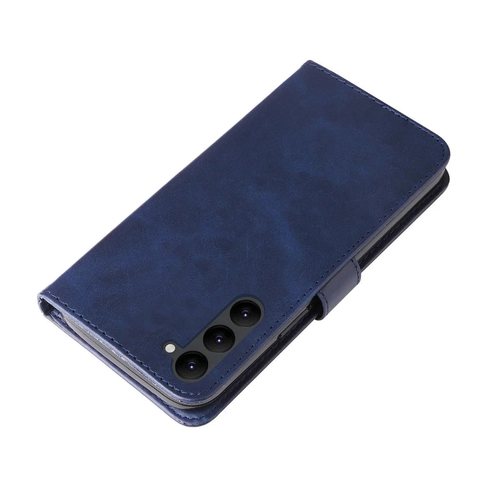 For Samsung Galaxy S23 PU Leather Zipper Pocket Shockproof Phone Case Calf Texture Wallet Stand Protective Phone Cover - Blue - 5