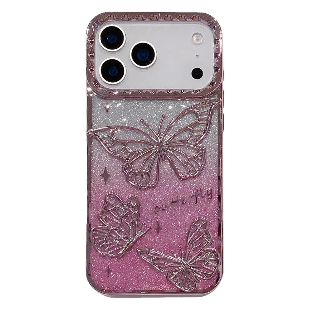 For iPhone 18 Pro Max / 17 Pro Max Case 3D Butterfly TPU Phone Cover with Gradient Glitter Paper - Pink - 1