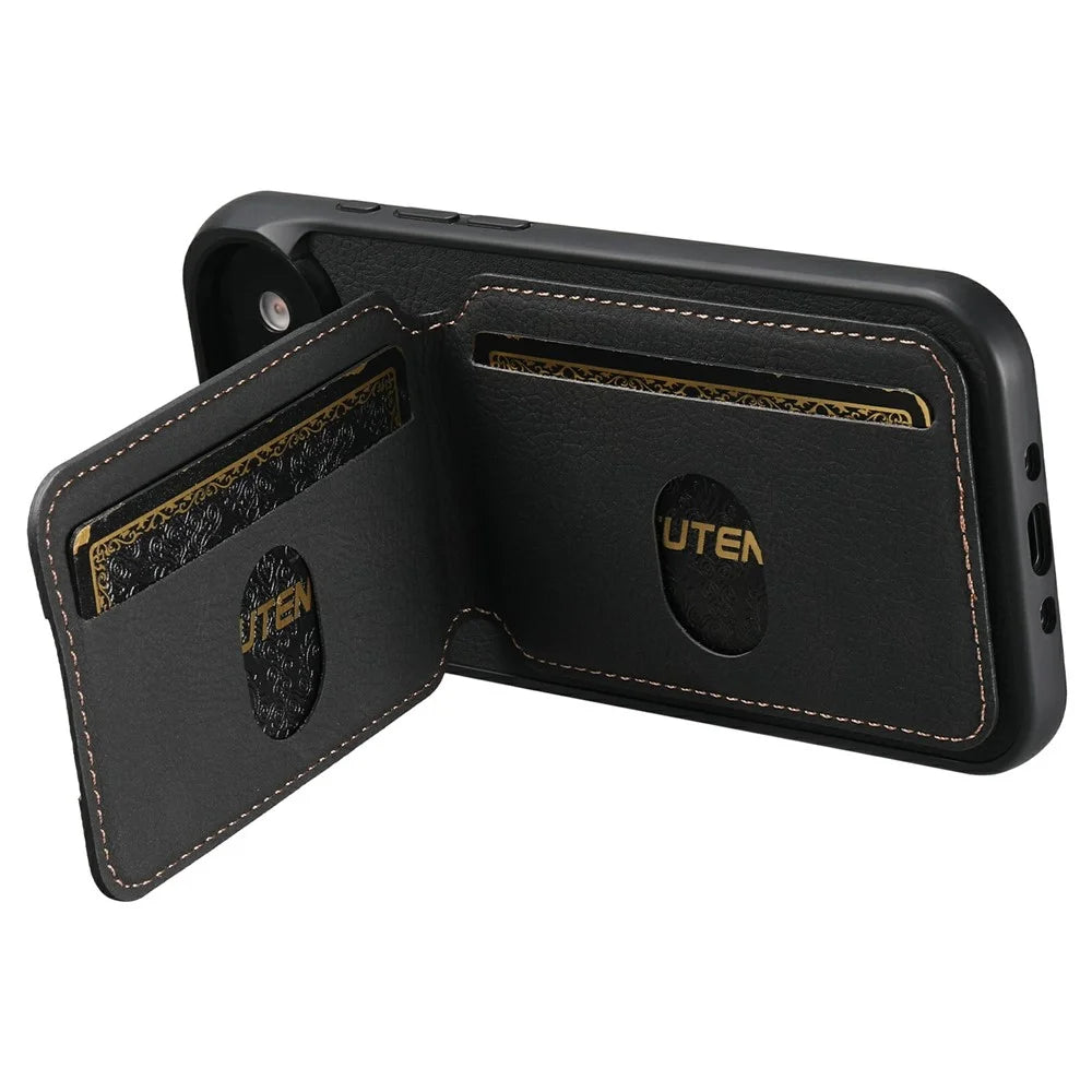 SUTENI H02 For iPhone Air Case Card Slots Kickstand Litchi Texture Leather + TPU Cover - Black - 2