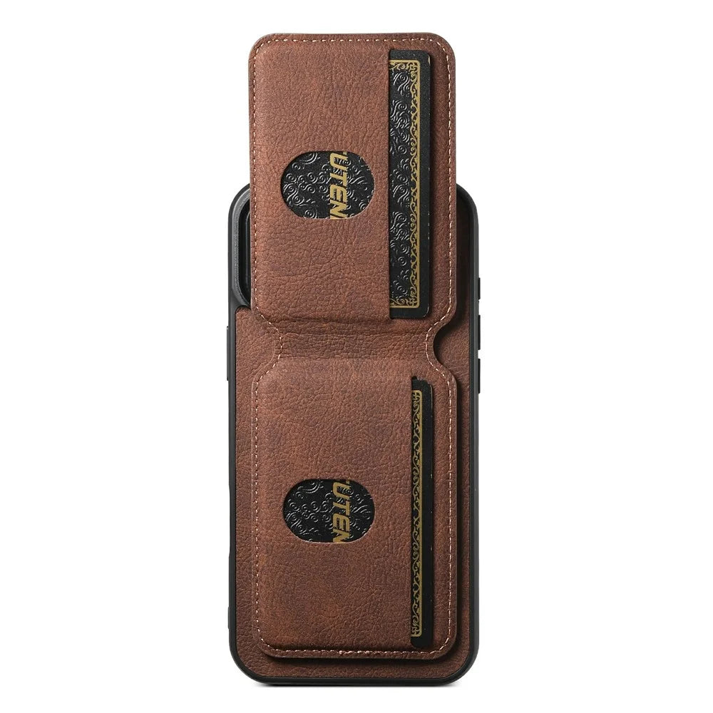 SUTENI H02 For iPhone 17 Case Card Slots Kickstand Litchi Texture Leather + TPU Cover - Brown - 2