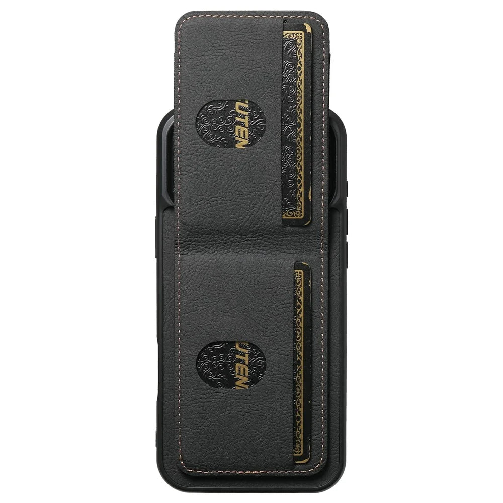 SUTENI H03 For iPhone 17 Pro Max Case Card Holder Kickstand Litchi Texture Leather + TPU Phone Cover - Black - 4