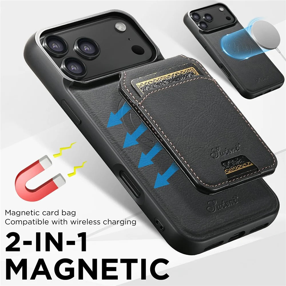 SUTENI H16 For iPhone 17 Pro Max Case Compatible with MagSafe Kickstand Phone Cover Detachable Card Holder - Black - 6