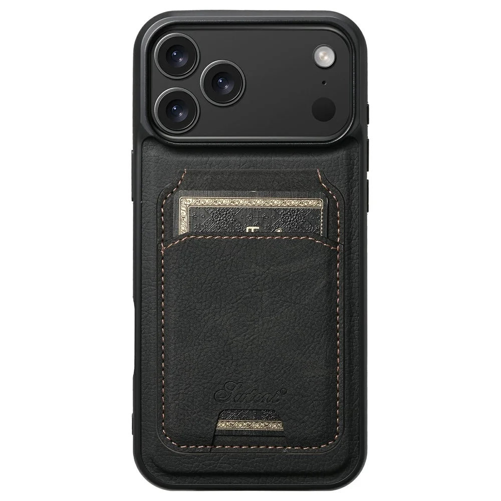 SUTENI H16 For iPhone 17 Pro Case Compatible with MagSafe Kickstand Phone Cover Detachable Card Holder - Black - 2