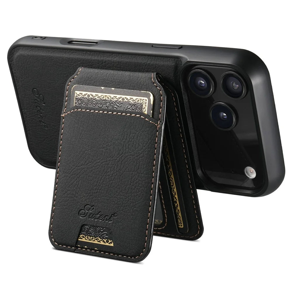 SUTENI H16 For iPhone 17 Pro Case Compatible with MagSafe Kickstand Phone Cover Detachable Card Holder - Black - 4