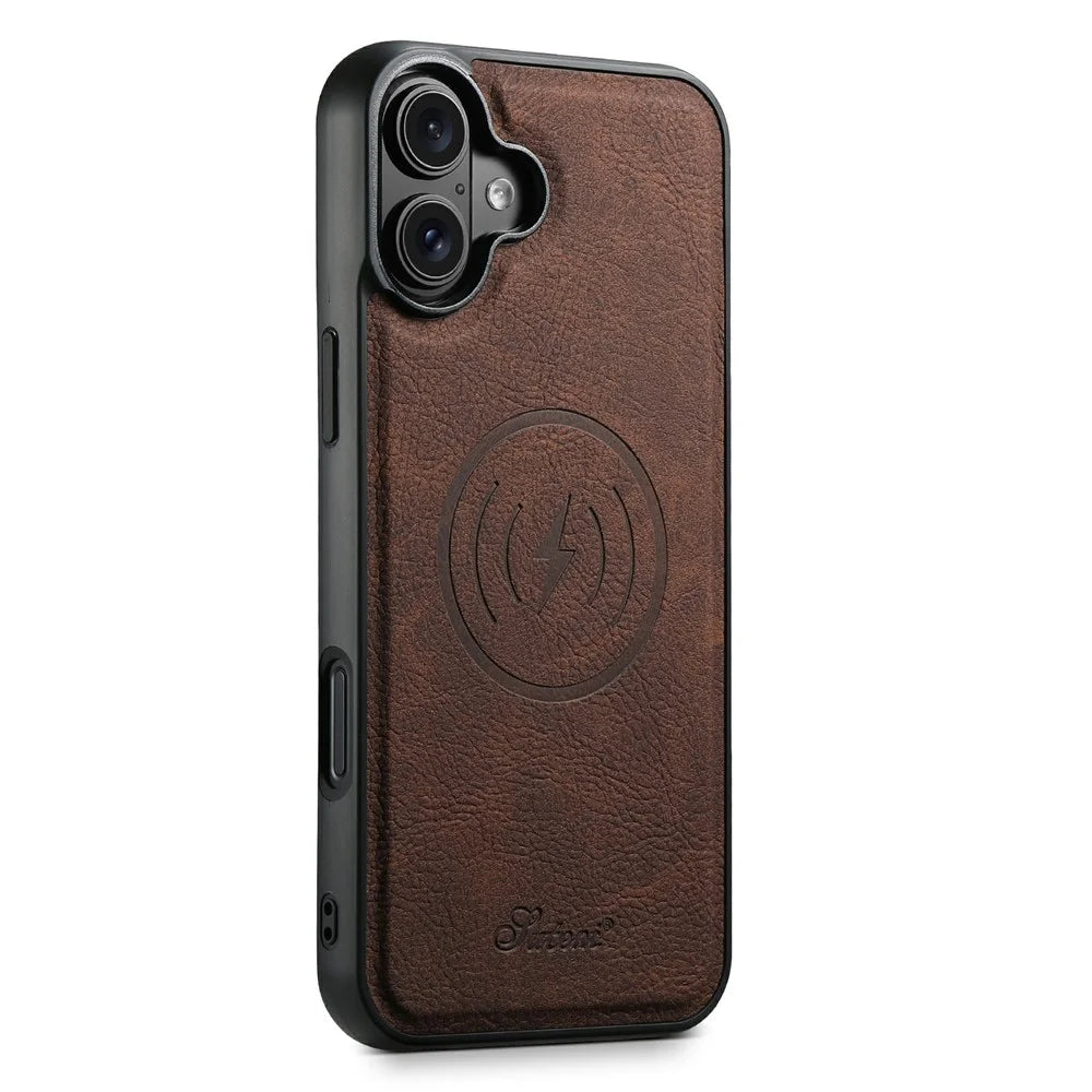 SUTENI H17 For iPhone 17 Magnetic Case Card Slots Leather + TPU Kickstand Phone Cover - Brown - 6