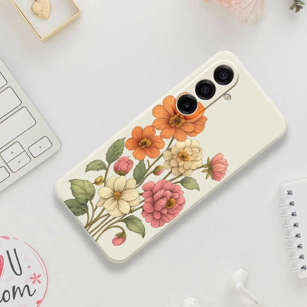 For Samsung Galaxy A18 5G / A18 4G / A17 5G / A17 4G Case Beautiful Flowers Pattern Printing Straight Edge TPU Phone Back Cover - Beige - 7