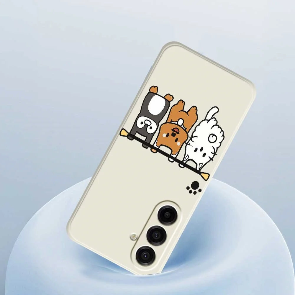 For Samsung Galaxy A18 5G / A18 4G / A17 5G / A17 4G Case Three Animal Dolls Pattern Printing Straight Edge TPU Phone Back Cover - Beige - 5