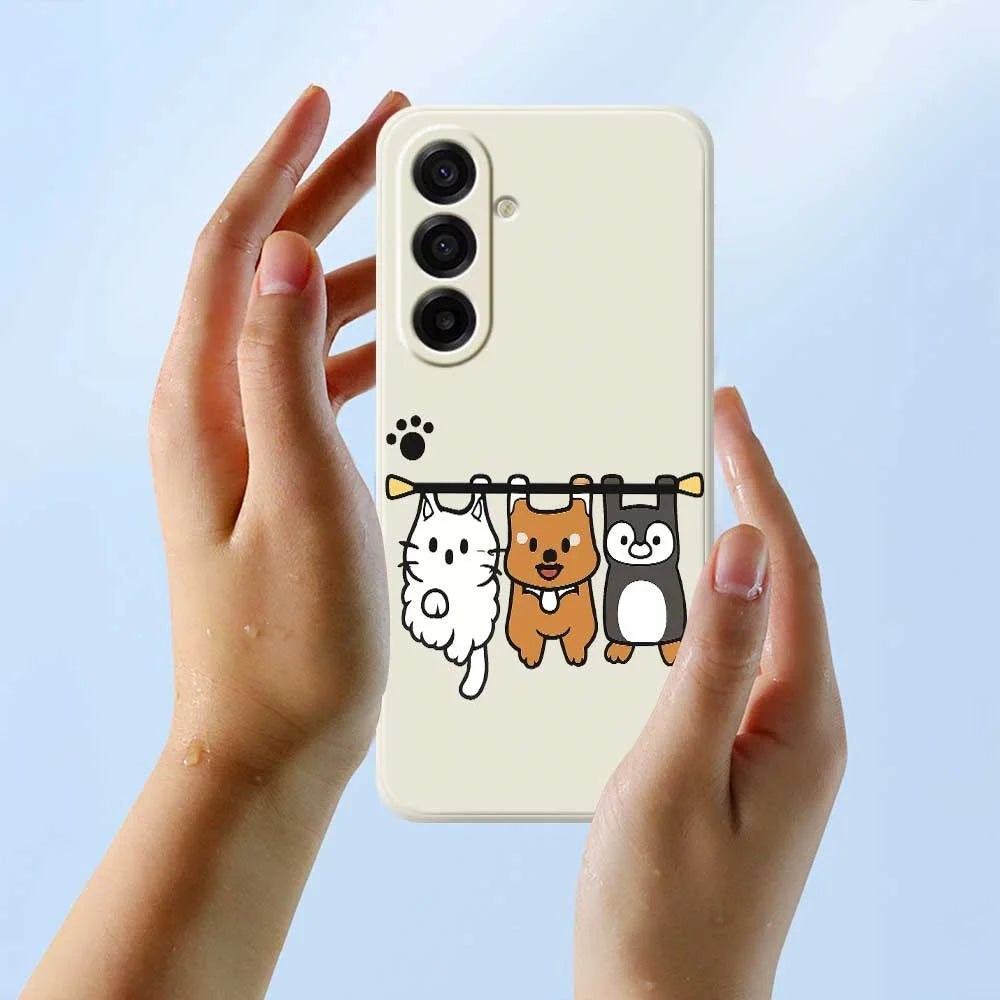 For Samsung Galaxy A18 5G / A18 4G / A17 5G / A17 4G Case Three Animal Dolls Pattern Printing Straight Edge TPU Phone Back Cover - Beige - 6