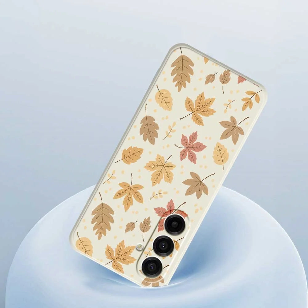 For Samsung Galaxy A18 5G / A18 4G / A17 5G / A17 4G Case Leaves Pattern Printing Straight Edge TPU Phone Back Cover - Beige - 5