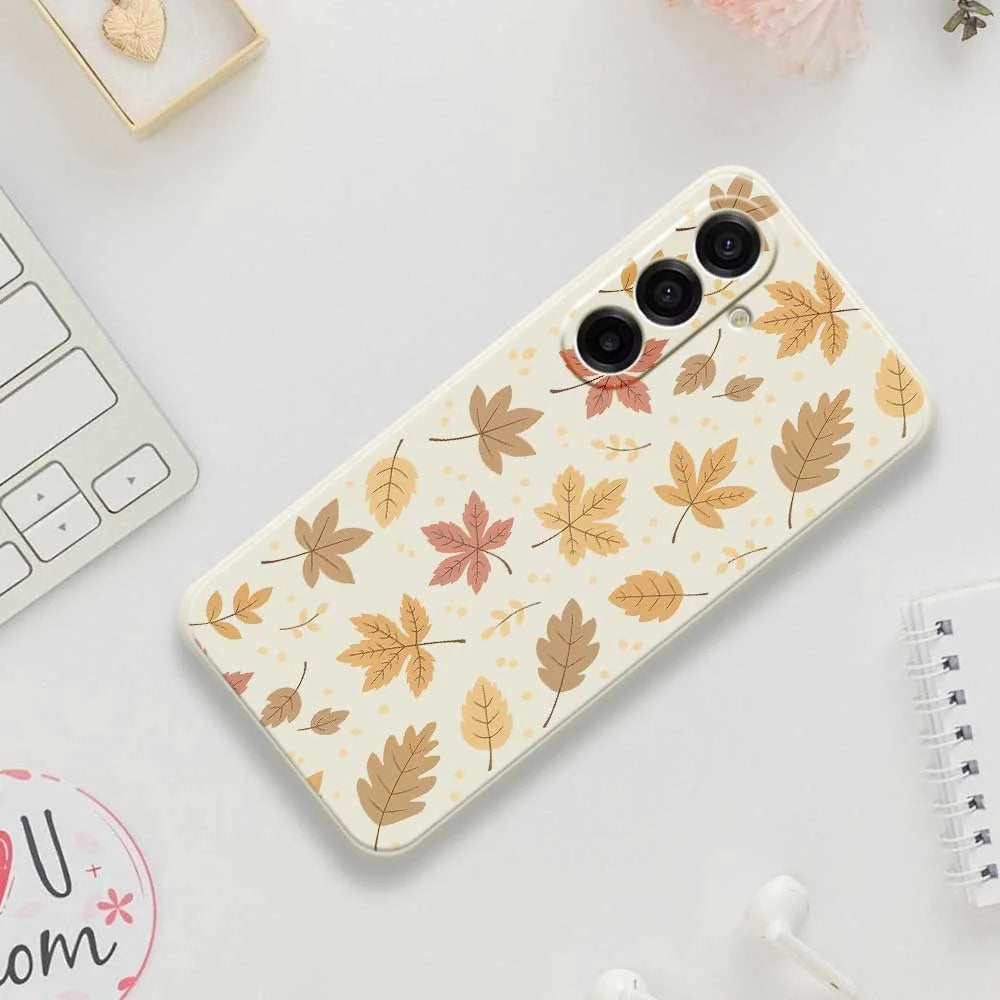 For Samsung Galaxy A18 5G / A18 4G / A17 5G / A17 4G Case Leaves Pattern Printing Straight Edge TPU Phone Back Cover - Beige - 7