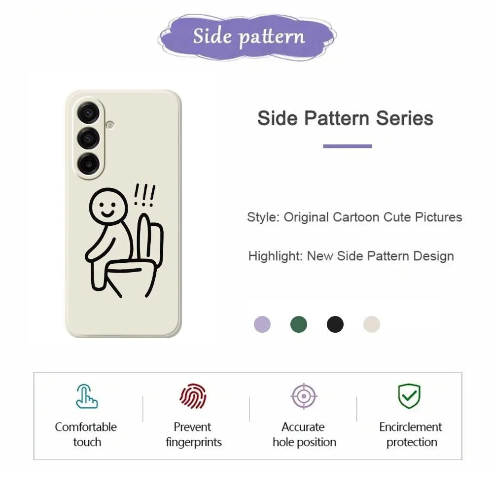 For Samsung Galaxy A18 5G / A18 4G / A17 5G / A17 4G Case Stickman Toilet Pattern Printing Straight Edge TPU Phone Back Cover - Beige - 2