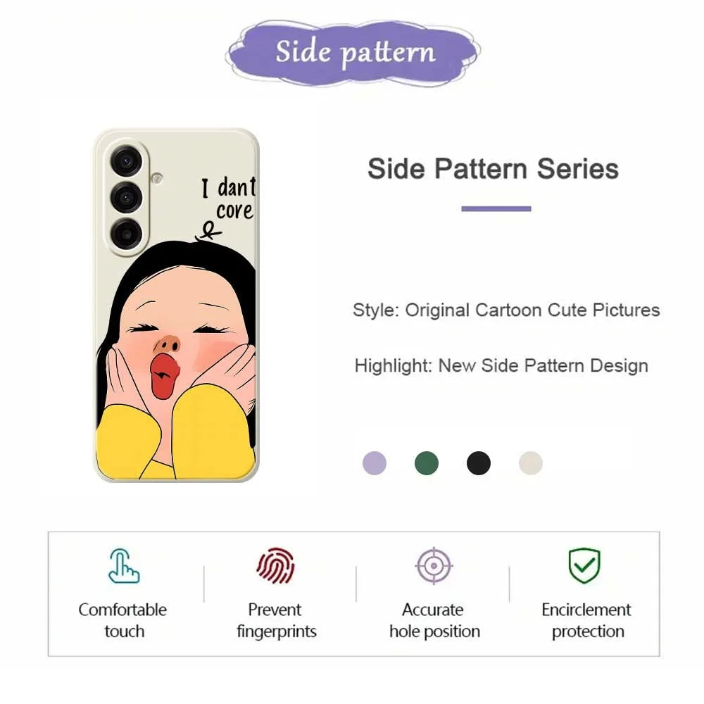 For Samsung Galaxy A18 5G / A18 4G / A17 5G / A17 4G Case Girl Holding Face Pattern Printing Straight Edge TPU Phone Back Cover - Beige - 2