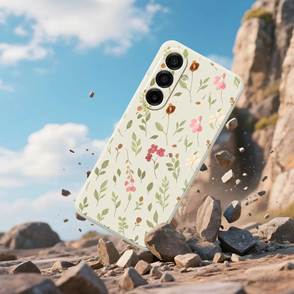 For Samsung Galaxy A18 5G / A18 4G / A17 5G / A17 4G Case Small Flower Leaves Pattern Printing Straight Edge TPU Phone Back Cover - Beige - 6