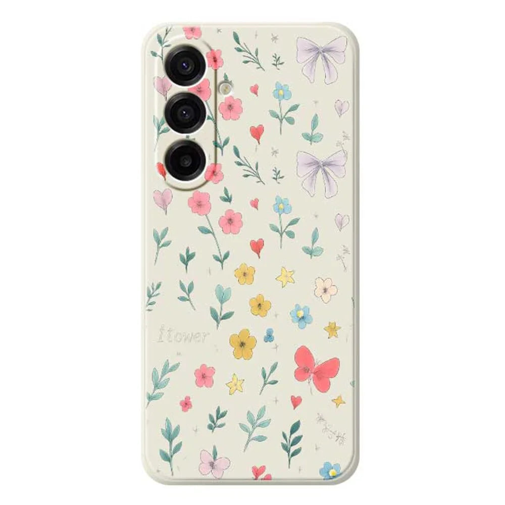 For Samsung Galaxy A18 5G / A18 4G / A17 5G / A17 4G Case Floral Bow Pattern Printing Straight Edge TPU Phone Back Cover - Beige - 1
