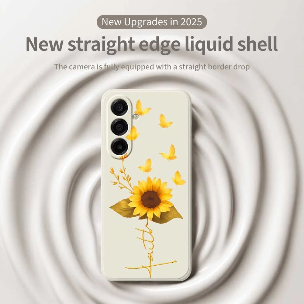 For Samsung Galaxy A18 5G / A18 4G / A17 5G / A17 4G Case Golden Butterfly Sunflower Pattern Printing Straight Edge TPU Phone Back Cover - Beige - 2