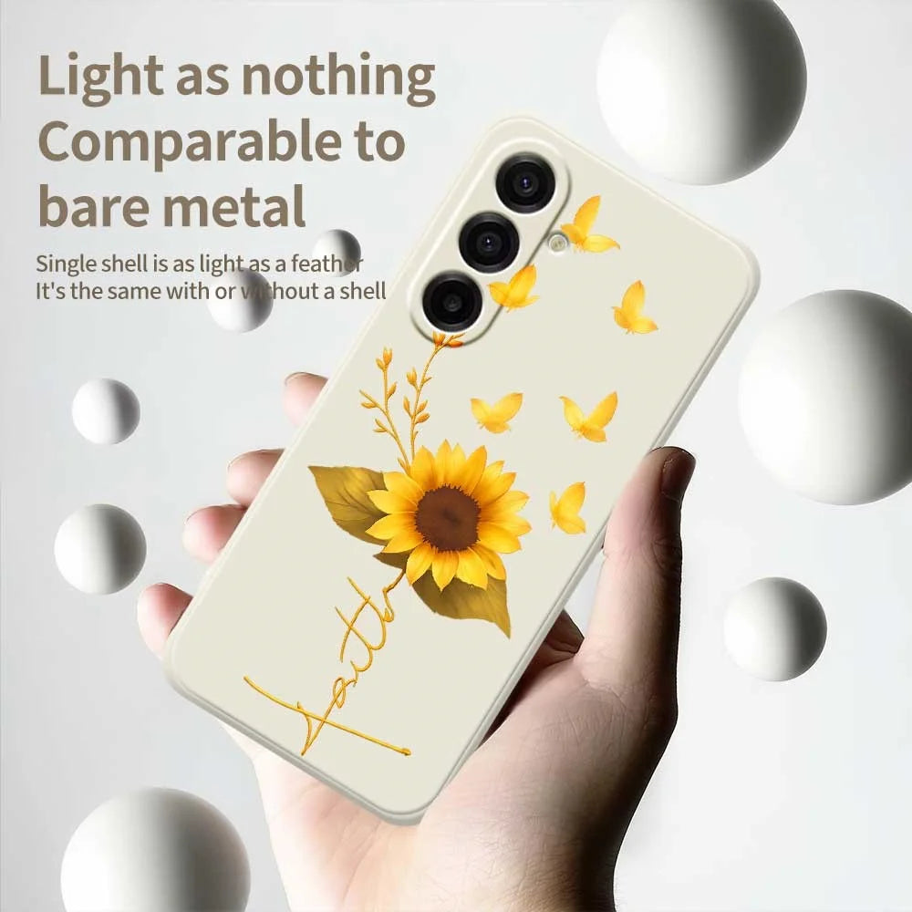 For Samsung Galaxy A18 5G / A18 4G / A17 5G / A17 4G Case Golden Butterfly Sunflower Pattern Printing Straight Edge TPU Phone Back Cover - Beige - 3