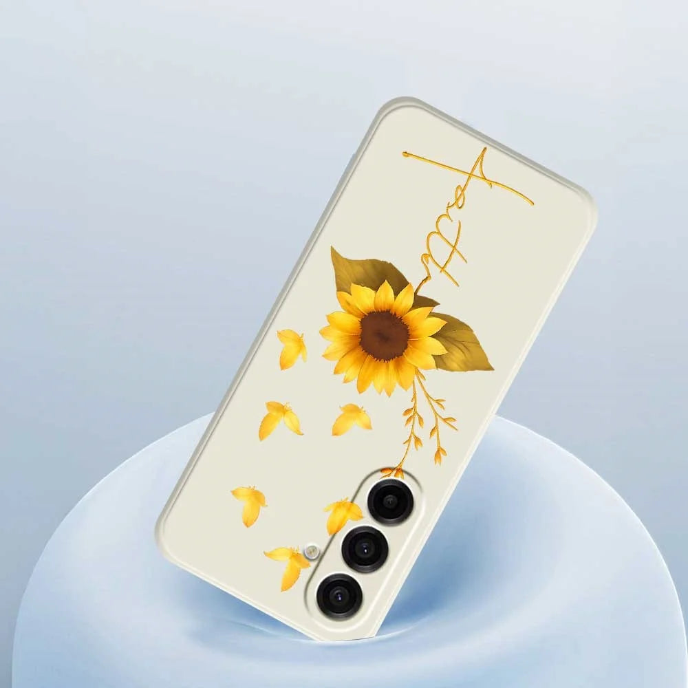 For Samsung Galaxy A18 5G / A18 4G / A17 5G / A17 4G Case Golden Butterfly Sunflower Pattern Printing Straight Edge TPU Phone Back Cover - Beige - 4