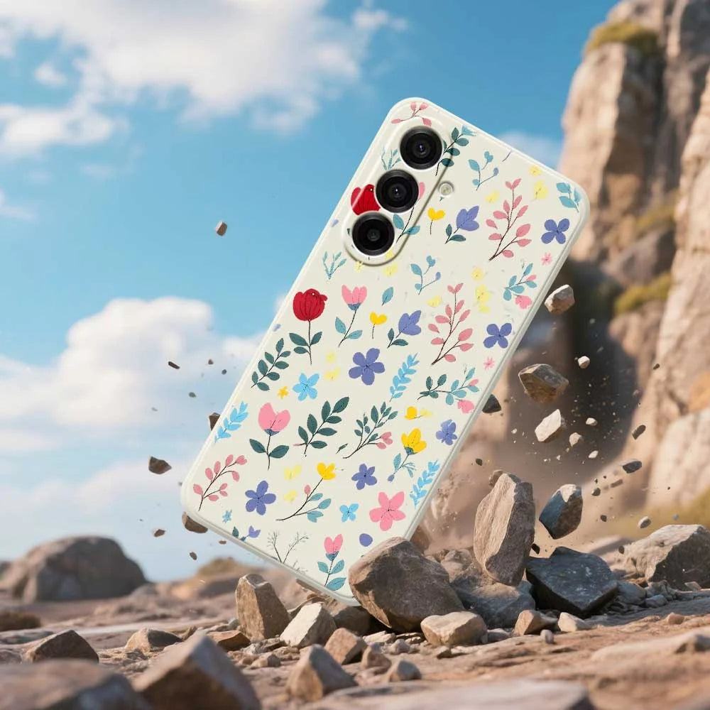 For Samsung Galaxy A18 5G / A18 4G / A17 5G / A17 4G Case Colorful Flower Branches Pattern Printing Straight Edge TPU Phone Back Cover - Beige - 6