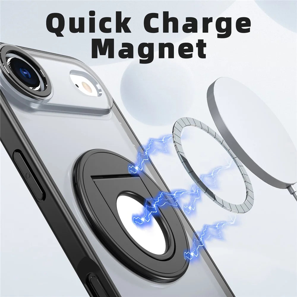 For iPhone Air Clear Back Case Rotating Kickstand TPU + PC Phone Cover Compatible with MagSafe - Black - 2