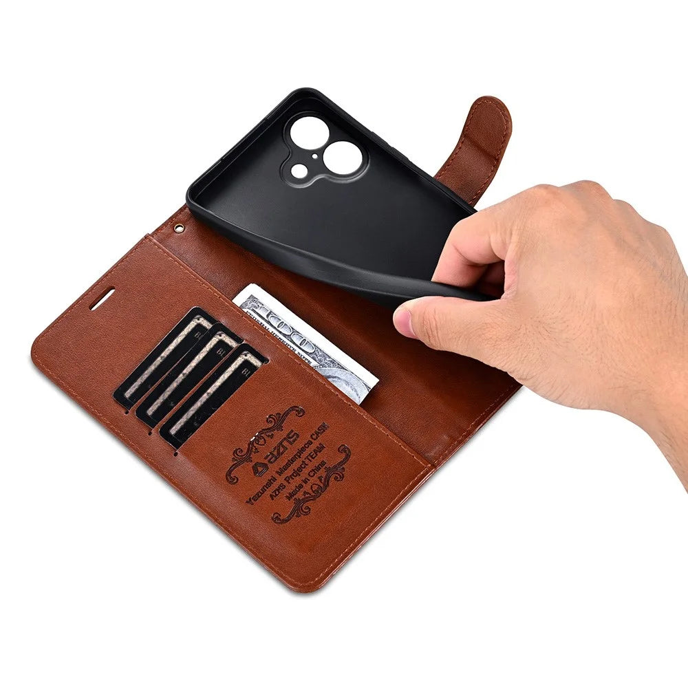 AZNS For iPhone 17 Case Anti-Scratch PU Leather Stand Wallet Phone Cover - Brown - 4